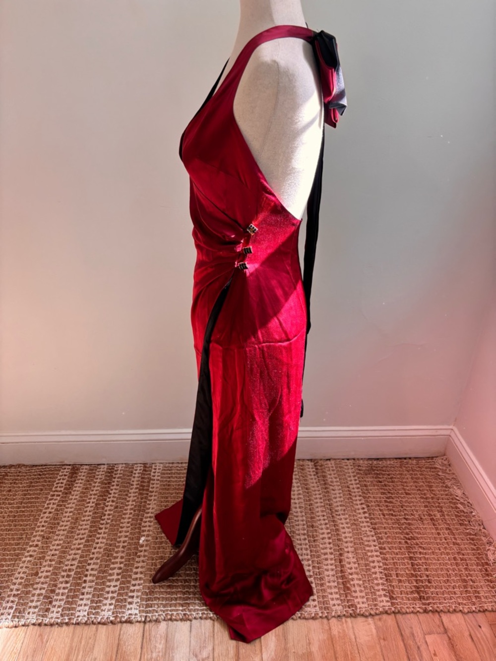 Sondra Falk Couture Scarlett Black Red Formal Wrap Dress Sample 4 Statement Bow - Picture 2 of 10